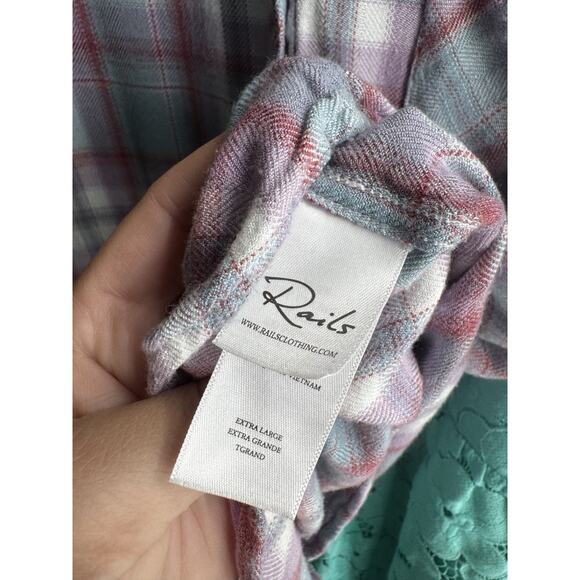 Rails Women's Teal Lavender Rose Hunter Long Sleeve Flannel Shirt Size XL - Picture 5 of 6